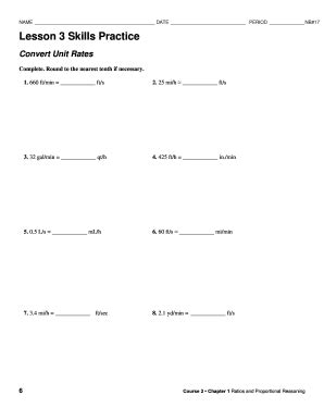 Round to the nearest tenth if necessary. . Lesson 3 skills practice convert unit rates